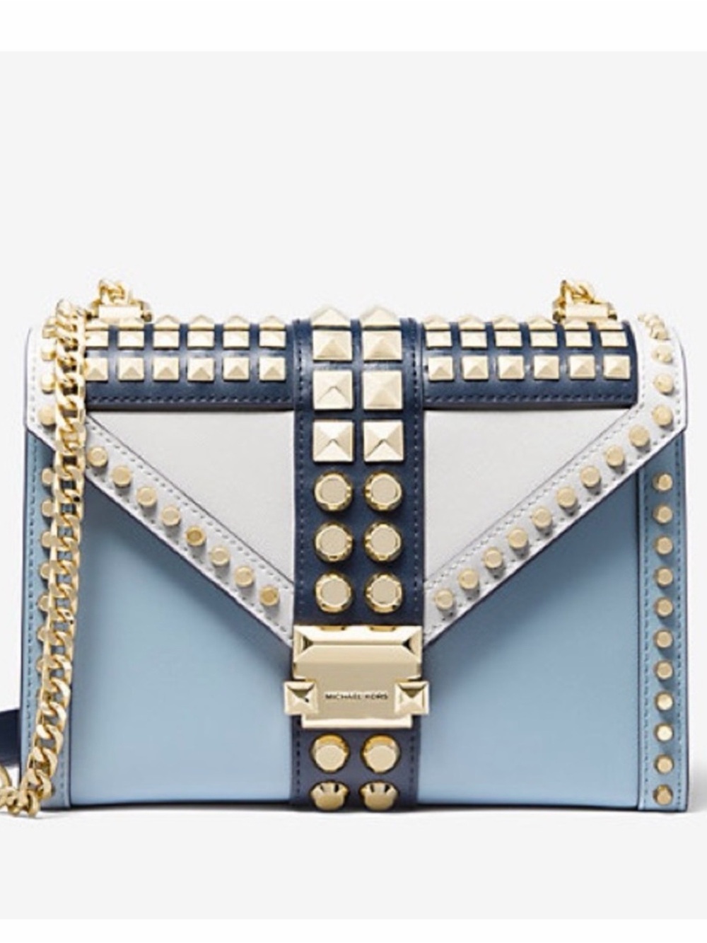 Michael Kors Blue, Light Blue & White Studded Crossbody Bag